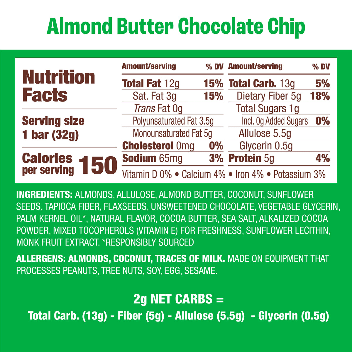 Almond Butter Chocolate Chip Chewy Almond Bar, 12-Count