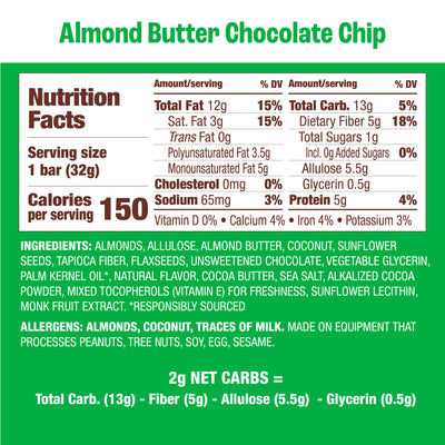 Almond Butter Chocolate Chip Chewy Almond Bar, 12-Count