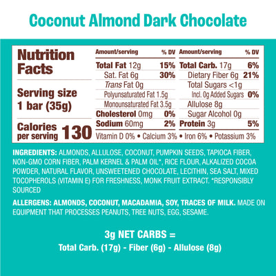 Coconut Almond Dark Chocolate Nut & Seed Bar, 12-Count