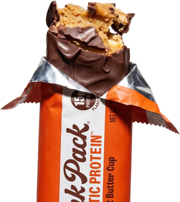 Munk Pack Peanut Butter Cup Probiotic Protein Bar, unwrapped